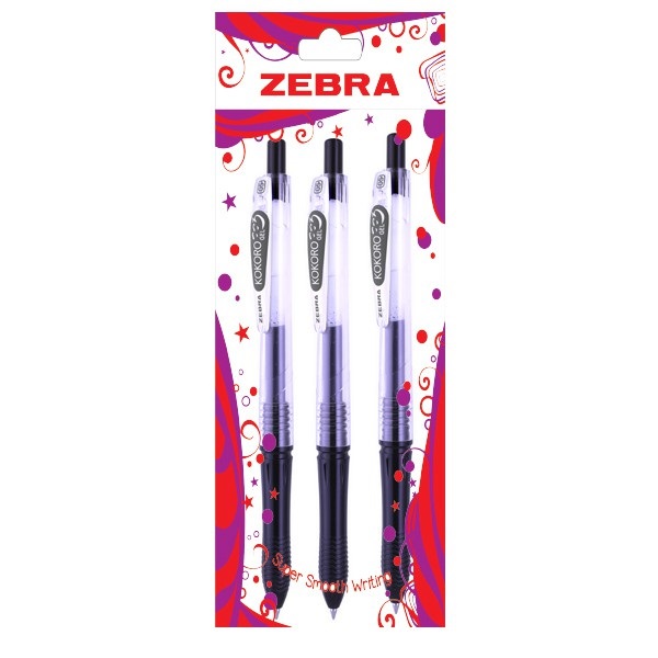 ZEBRA KOKORO GEL PEN RETRACTABLE 0.5MM SET 3 BLACK