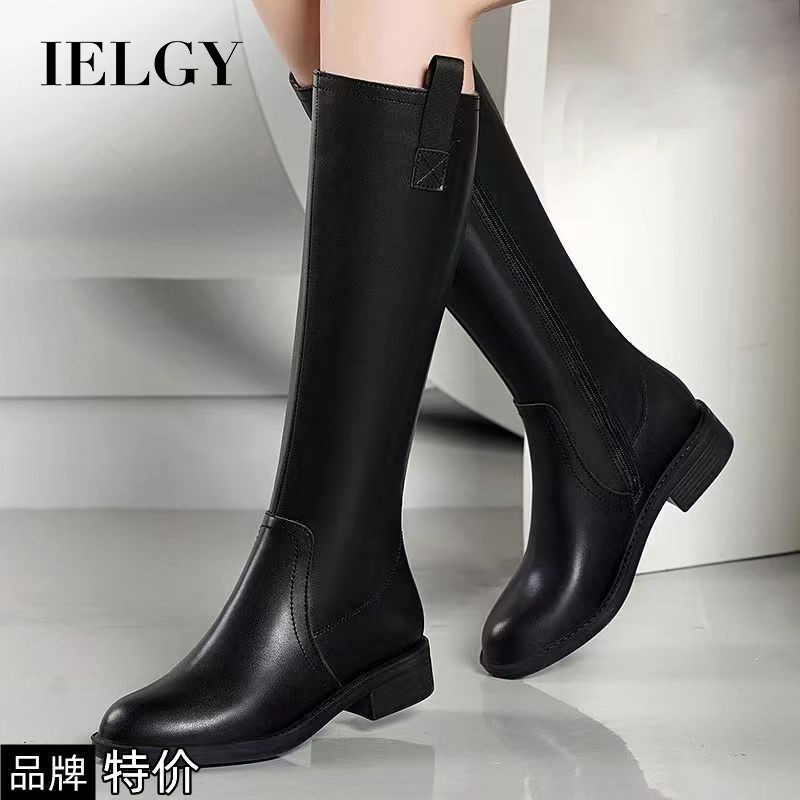 IELGY New Fashion Tall Boots Women's Block Heel Boots Round Toe Side Zipper Fashion Rider Boots Inner Height