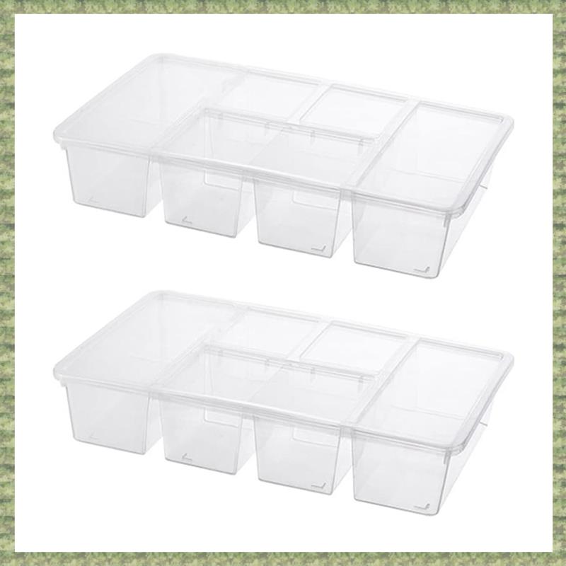 (SNDT) 2 Pack Divided Vegetable Trays with Lids, Compartment Refrigerator Snack Boxes, Transparent Refrigerator Storage Boxes