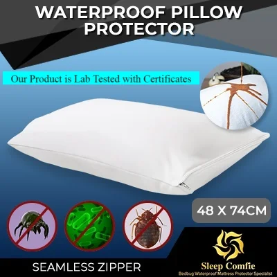 Pillow Waterproof Encasement / Protector or Pillow Protector Protect Against Fluid Spills, Dust Mites and Bed bug (seamless zipper type) LAB TESTED WITH NEW CERTIFICATION