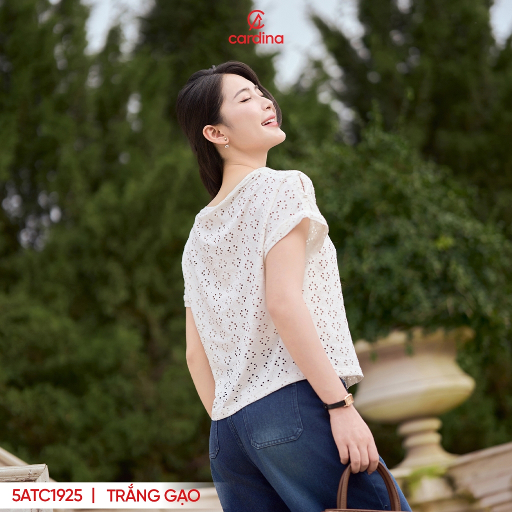 Áo phông nữ CARDINA chất cotton thêu tay liền thoáng mát form basic 5ATC19