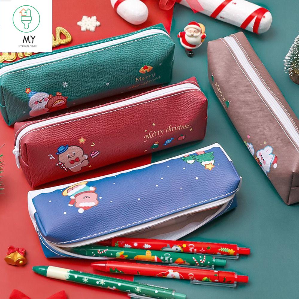 J2UQR3 Dây kéo Kawaii Giáng Sinh vui vẻ Xmas Tree Bút Chì Pouch Cô Gái Gingerbread Người Đàn Ông Bút Tổ Chức Văn phòng phẩm Đồ Dùng Học Tập Lưu trữ Túi Phim hoạt hình Bút Chì Trường Hợp Sinh viên Món Quà Giáng sinh Bút Chì Túi