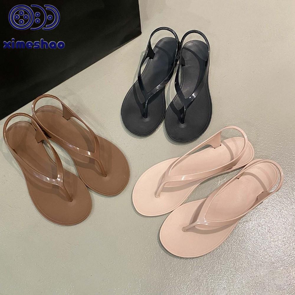 XIMESHAO PVC Dép bệt nữ có quai gót sau Xuân Hè Dép xỏ ngón nữ Thanh lịch Màu đơn sắc Dép kiểu Hàn Quốc Phụ nữ