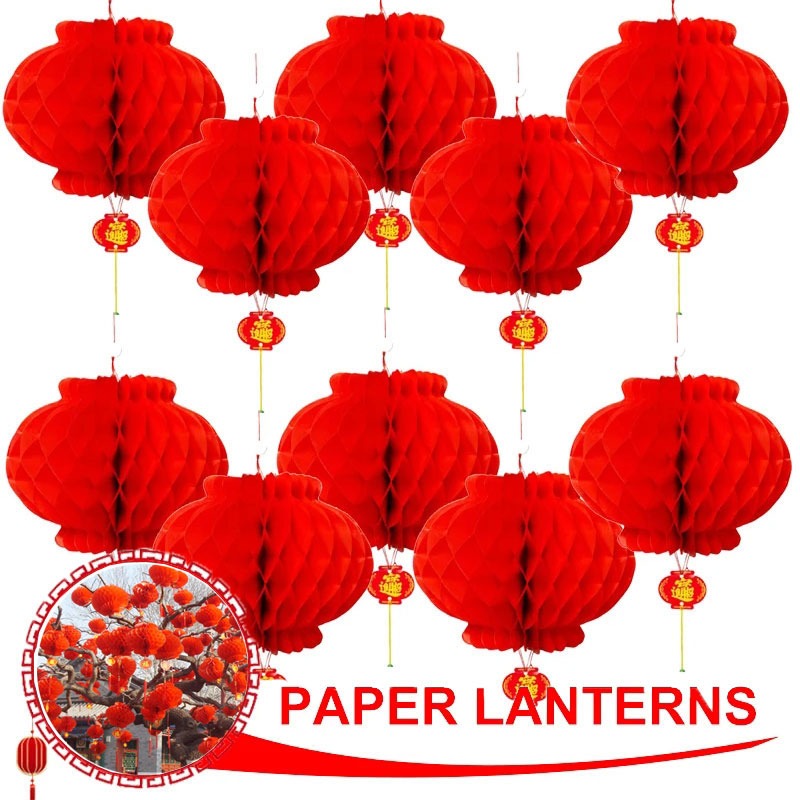 10/20/30cm có thể gập lại Trung Quốc năm mới tổ ong đèn lồng đỏ treo không thấm nước 2024 âm lịch năm mới lễ hội đèn lồng trang trí nhà