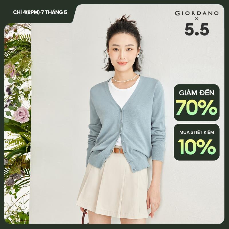 Áo len Dệt kim Nữ GIORDANO Women Thiết kế tay dài Cổ chữ V bán hở ngực 100% vải cotton Chỉnh tề Mềm 