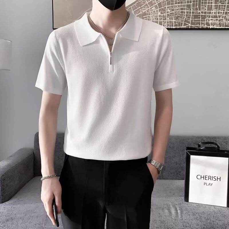 Lansboter áo thun polo áo polo nam áo thun có cổ áo có cổ Áo polo ngắn tay có khóa kéo áo phông nam 