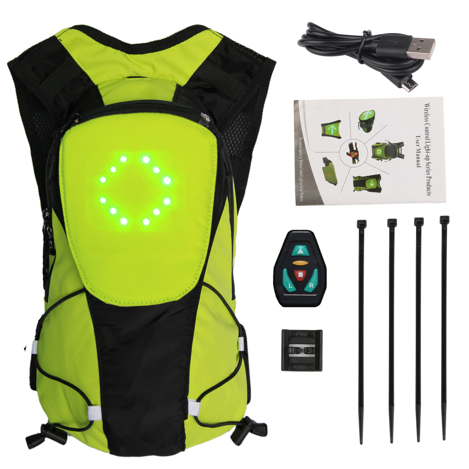 Luminous Backpack with Led Turn Signals Reflective Cycling Bag with Turn Signals Usb Rechargeable Led Reflective Safety Backpack for Night Cycling Running Camping Waterproof Luminous