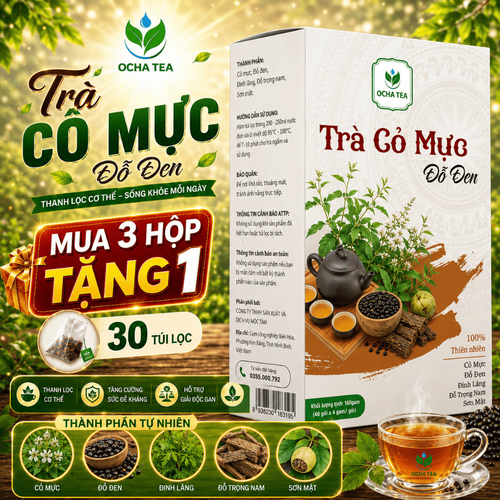 Trà Cỏ Mực Đỗ Đen OCHA TEA - Trà Bổ Thận Túi Lọc – Thanh Lọc Cơ Thể, Hỗ Trợ Thận,Giảm Tiểu Đêm, Tiểu Bọt, Tiểu Nhiều Lần
