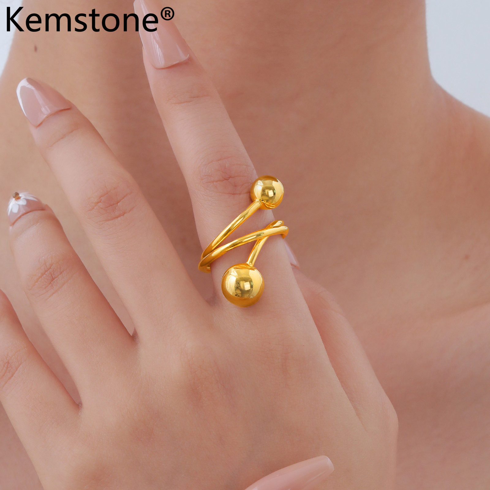 Kemstone Modern Stacked Triple Ball Golden Stainless Steel Rings Women's Fashion Jewelry ราคา 206 บาท*ส่งฟรี