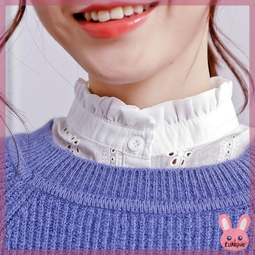 LUKAPIC Cổ áo đứng Cổ áo ren giả Đen trắng Có thể tháo rời Đường viền cổ áo ren Ngọt ngào Tự làm tin