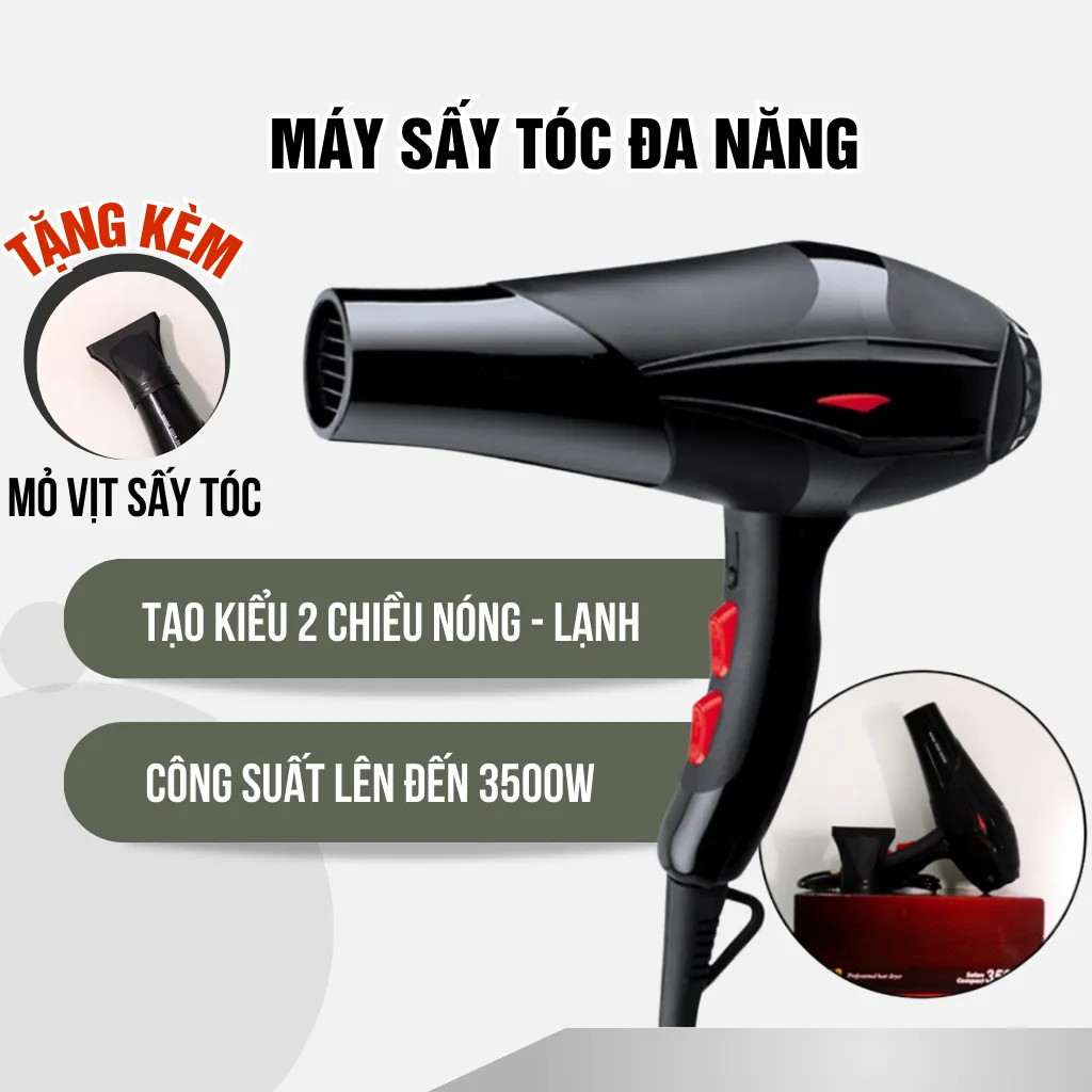 Máy Sấy Tóc 2 Chiều Nóng Lạnh Công Suất 3500W Tay Cầm Chắc Chắn Có 3 Chế Độ Sấy, Tặng Kèm Mỏ Vịt Sấy Tóc