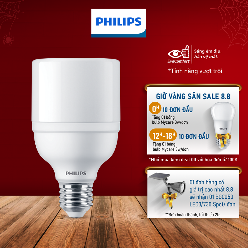 Bóng đèn Philips LED Bright E27 bảo vệ mắt, ánh sáng vàng, ánh sáng trắng