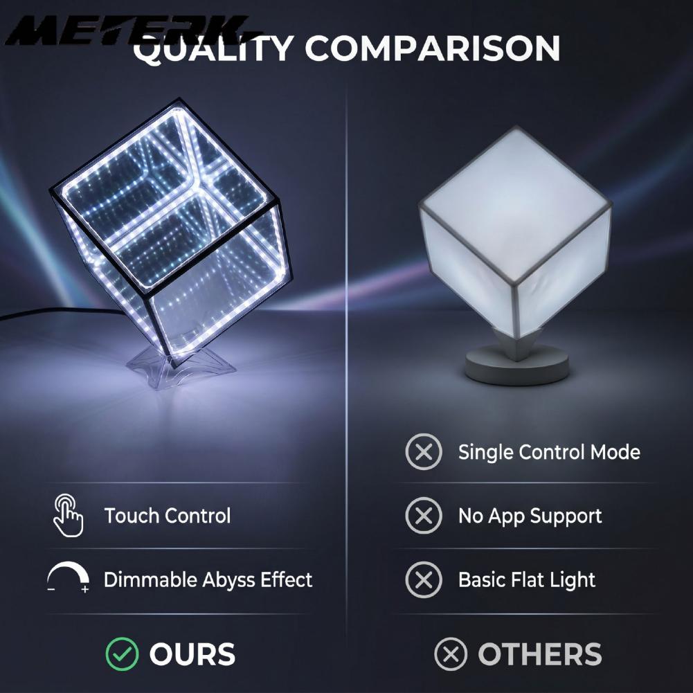 Meterk Infinity Mirror Cube Light LED Abyss Effect Wire Remote APP Control Dimmable 4D Cube Light for Desktop
