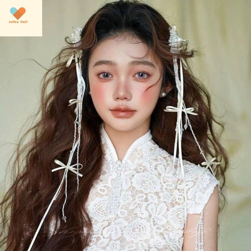 VALLEY LIMIT 1 Pair ขาว คลิปผมเจ้าสาว ทันสมัย ลูกปัดมุก ที่หนีบผมเจ้าสาว แบบฝรั่งเศส ทำมือ หมวกแต่งงาน ของตกแต่งเจ้าสาว ราคา 172 บาท*ส่งฟรี