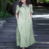ZANZEA Korean Style Women Street Fashion Lapel Raglan Sleeve Dresses Stripe Button Up Midi Shirtdress #0623