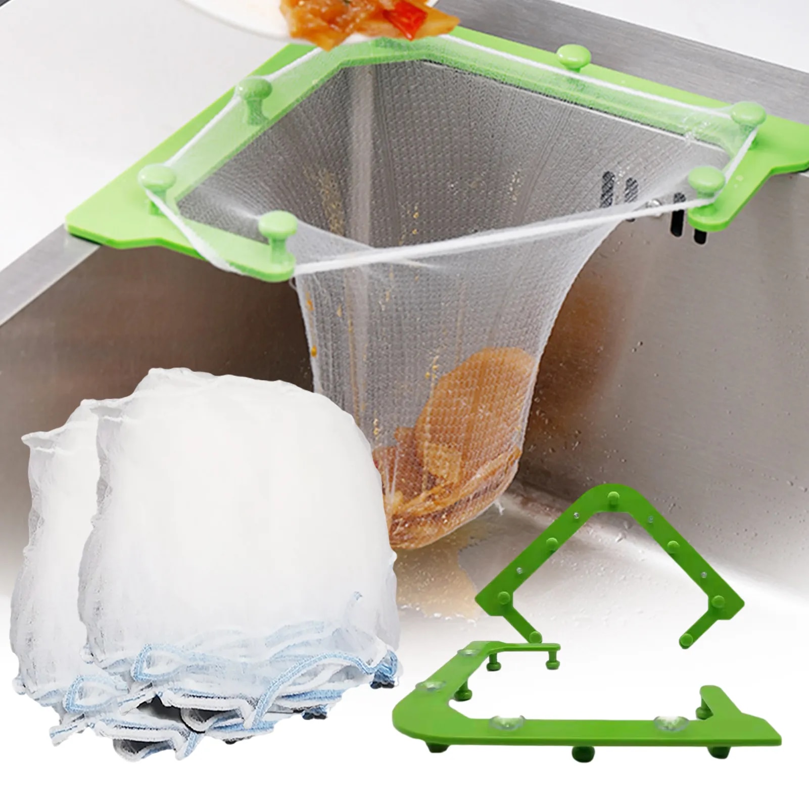 Kitchen Triangular Sink Strainer Drain Vegetable Fruit Drainer Basket Suction Cup Rack For Kitchen Storage Sink Filter Shelf