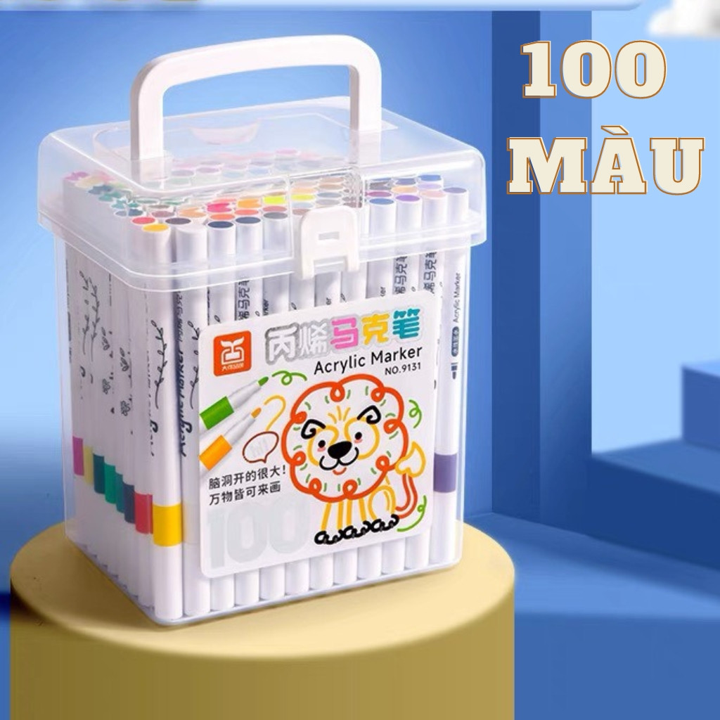 Bộ Bút màu 80/100/120 Bút Acrylic Marker 9131 Chống Nước Vẽ Trên Mọi Chất Liệu Lau Được Dính Lên Da 