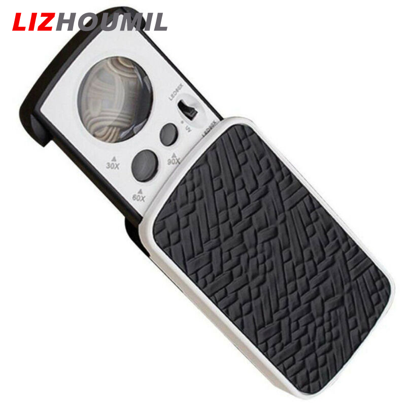 Lizhoumil 30x 60x 90X Túi phóng đại kính lúp jeweler Kính lúp thấu kính vòng lặp với đèn LED 8.5*4.5*2cm