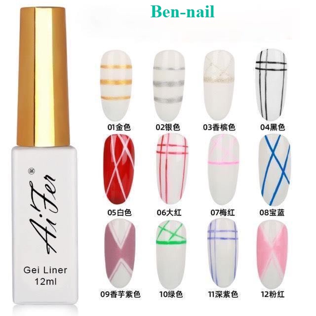 Gel Cọ Nét Aifer Chai 12ml Gel Vẽ Móng sắc nét cọ vẻ móng nét chuẩn màu cọ nét vẽ trang trí móng cọ nét trắng đen đỏ