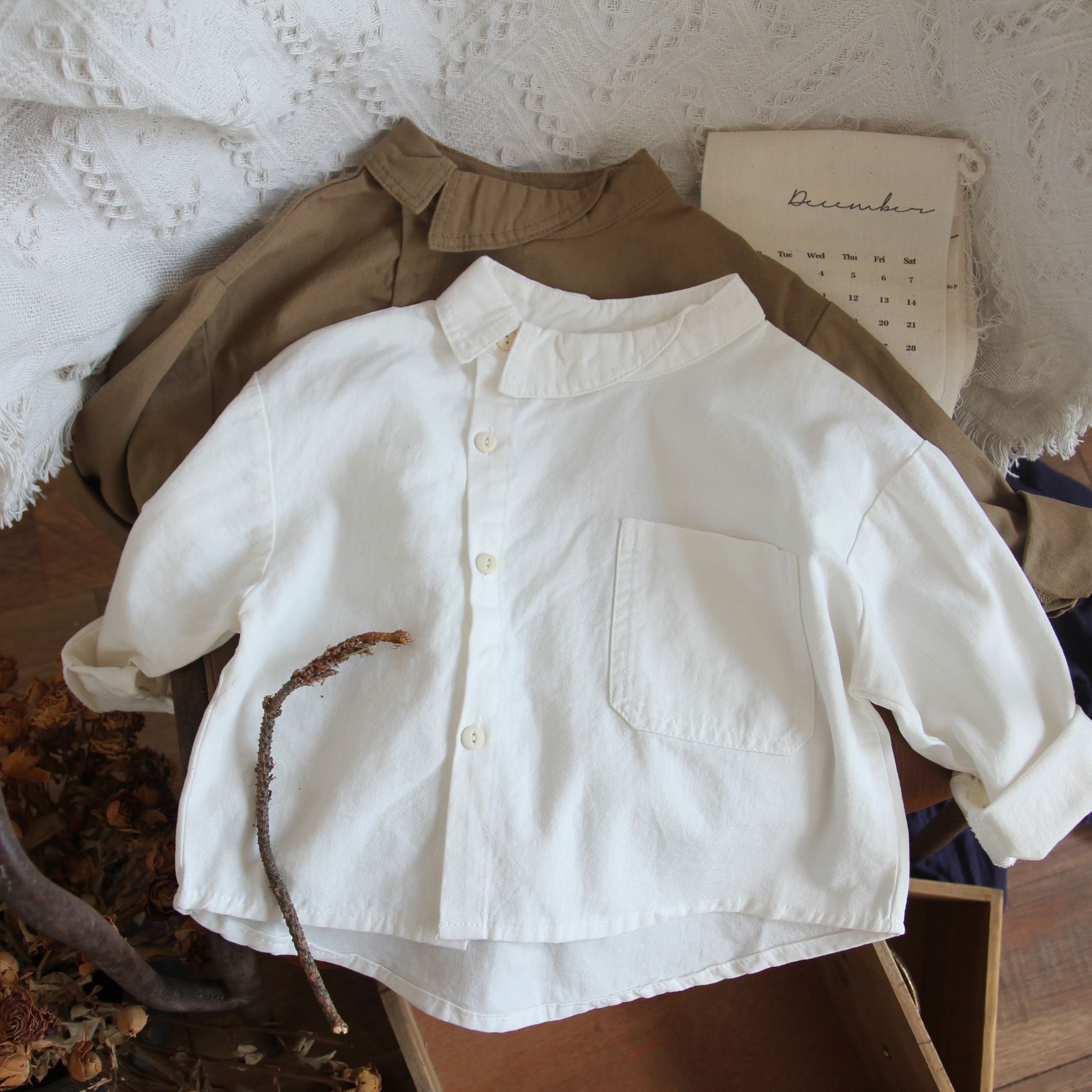 Autumn Children's Retro Cotton Linen Shirt Japanese Boys And Girls Casual Loose Long Sleeved Buttons Shirts Linen Tops WT058