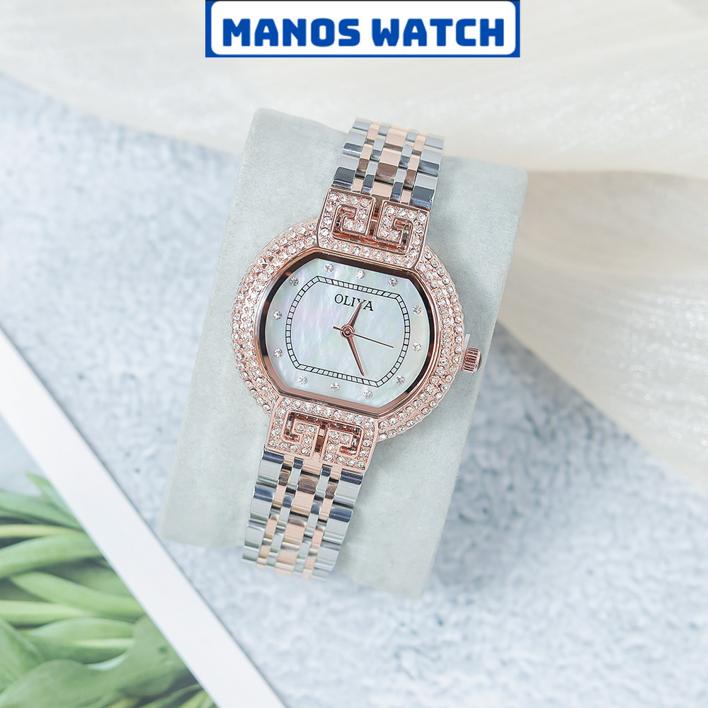 Đồng Hồ Nữ Ovi Mặt Đính Đá, Bề Mặt Đồng Hồ Độc Đáo , Thoải Mái Khi Đeo -Manos Watch