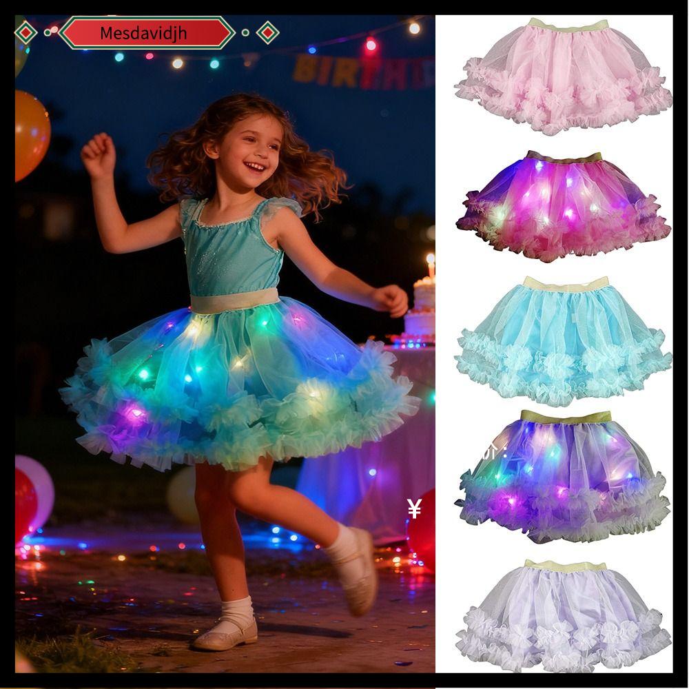 MESDAVIDJH Đèn LED Váy nhảy Giáng sinh Đồ dùng tiệc tùng Váy tutu Thời trang Thắp sáng Váy công chúa ballet Trẻ em
