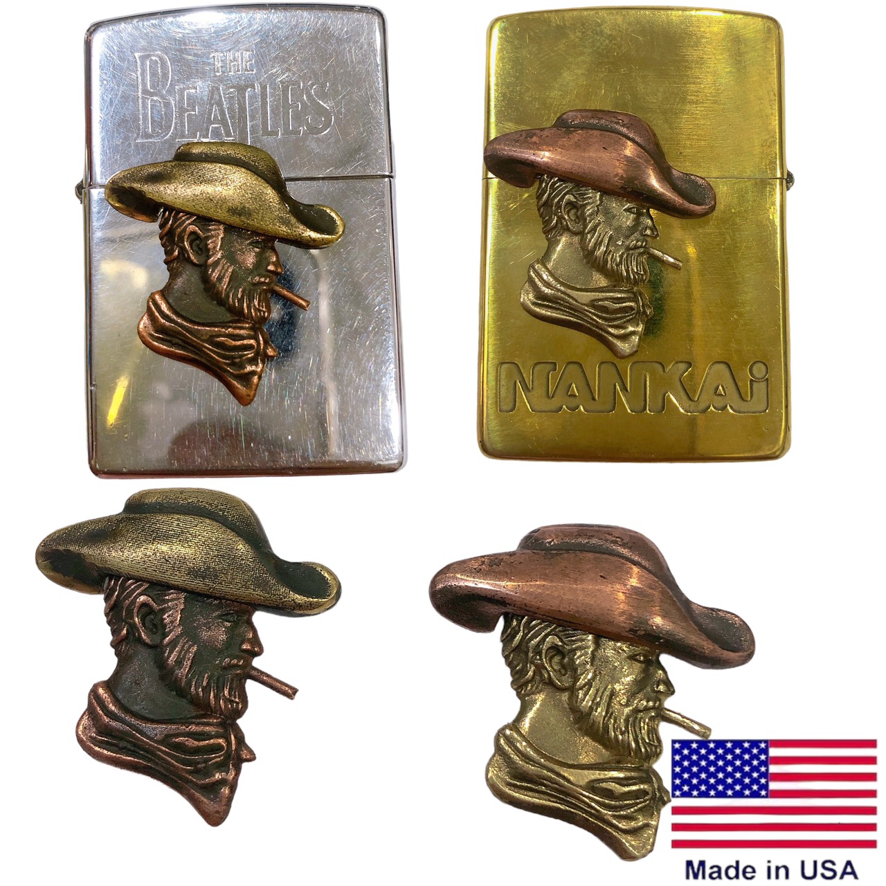 LZD Eblem Zippo Mỹ chủ đề Cowboy Chuẩn Zin Đồng thau Solid Brass và đồng đỏ Copper bạc khối