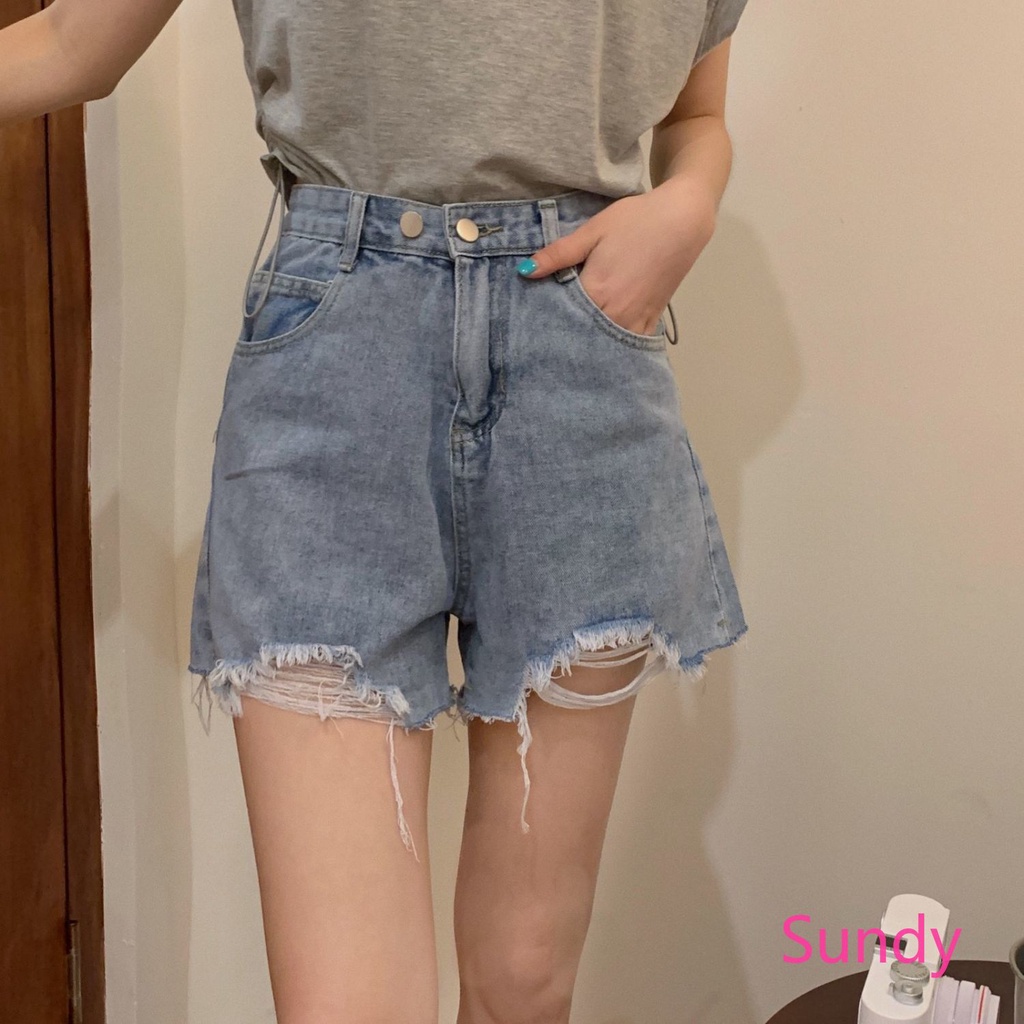 COD Quần Short Denim Lưng Cao Thời Trang Mùa Hè Có Size Lớn Dành Cho Nữ FGFD