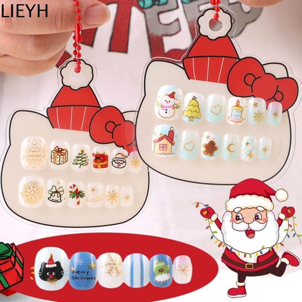 LIEYH Người tuyết bông tuyết Móng tay giả Giáng sinh cho trẻ em Đầu lâu bí ngô ma Phim hoạt hình Móng tay giả Halloween cho trẻ em Đầy màu sắc Dụng cụ làm móng Bộ móng tay giả cho trẻ em Tiệc Giáng sinh Halloween