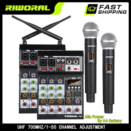 4-Channel Line Mixer with Dual Wireless Microphones and Bluetooth