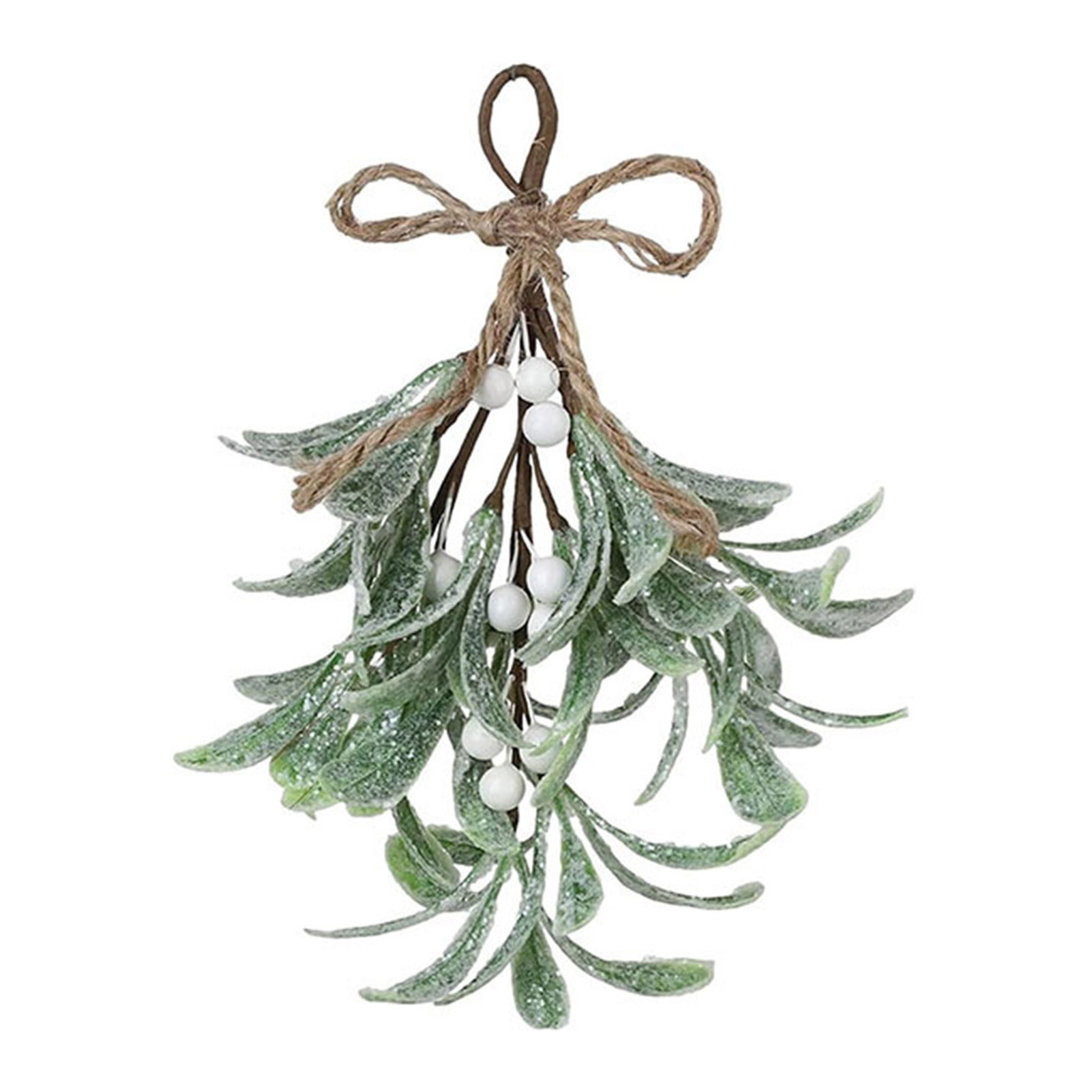 Artificial Mistletoe Ornaments High-quality Plastic Mistletoe Christmas Hanging Faux Mistletoe Branch with Glitter Leaves and Bow Festive Ornament for Garland Bouquet Door Decoration