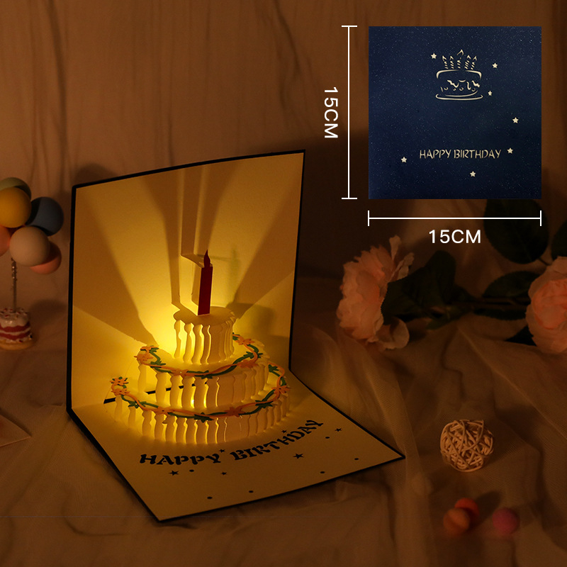 3D Birthday Card Cake Music Light Birthday Music 3D Greeting Card For Birthday Gift