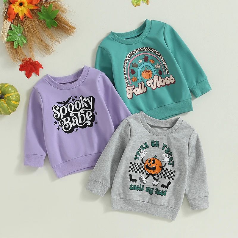 Halloween hoodie for kids 0-4Y Baby Sweatshirts for Halloween Girls Boys Clothes Toddler Pumpkin/Letter Print Long Sleeve Pullover Hoodie Kids Autumn Tops ราคา  477 บาท*ส่งฟรี