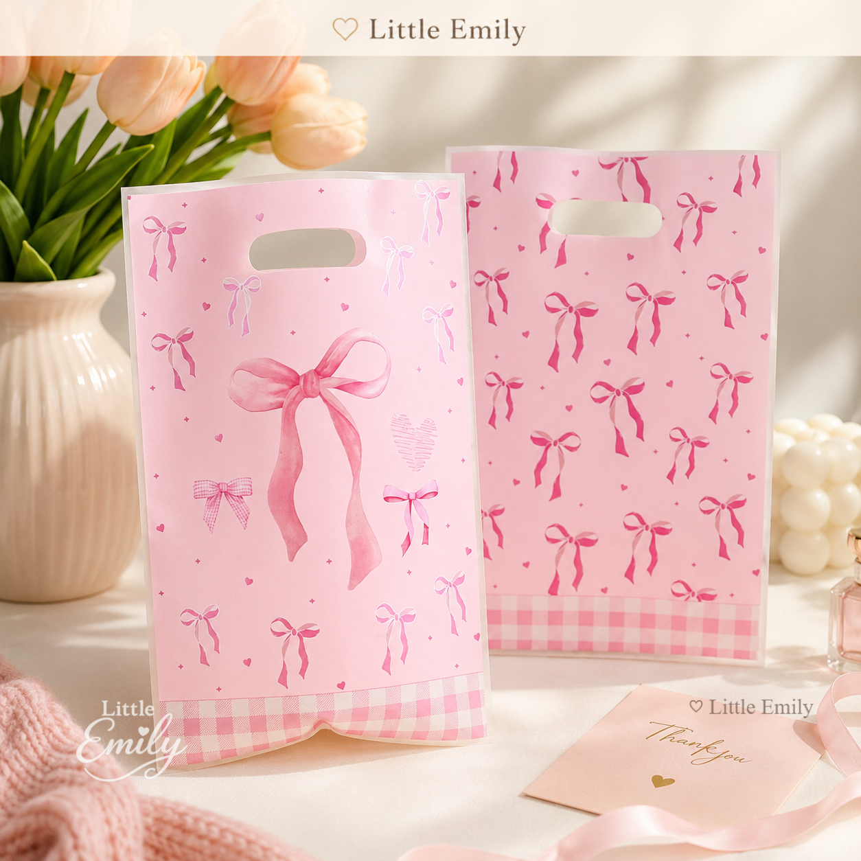 FP3339 (50 PCS) 16x25 CM Pink Ribbon Gift Loot Bags Wrapping Pouches Presents Party Favor Ballet Coquette