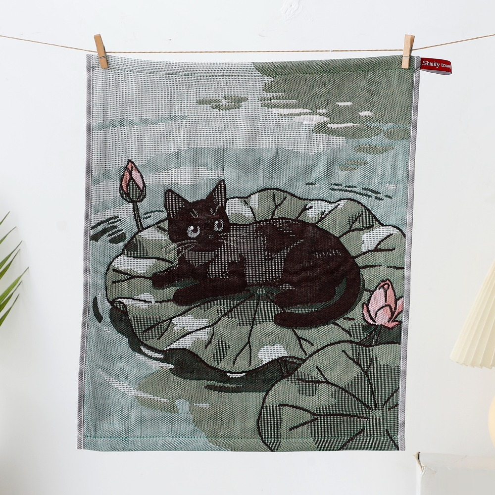 ALLEYDG Vải gạc cotton 4 lớp Khăn lau tay cỡ lớn Họa tiết mèo 34x40cm Khăn lau trà Dễ thương Khô Nhanh Khăn lau bếp Nhà hàng tại gia - 5