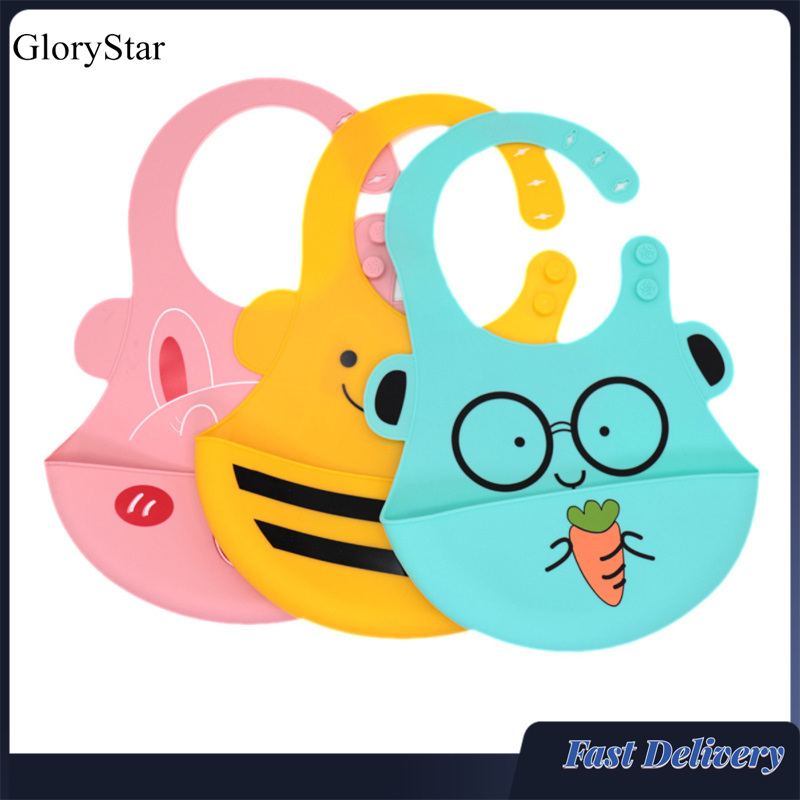 GloryStar Baby Silicone Bibs Adjustable Washable Waterproof Feeding Aprons