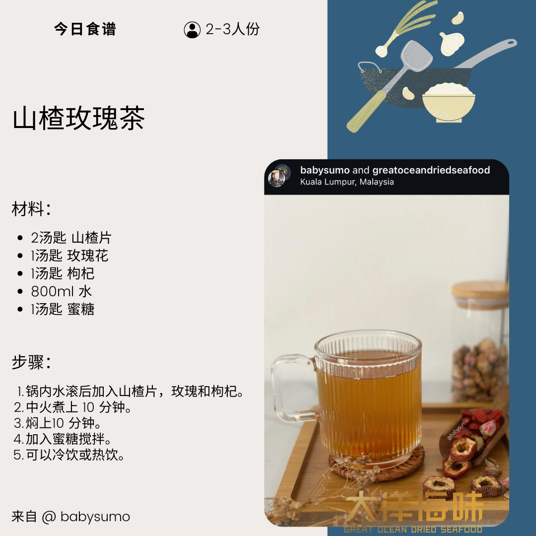 Chinese recipe card for hawthorn and rose tea|山楂玫瑰茶中文食谱
