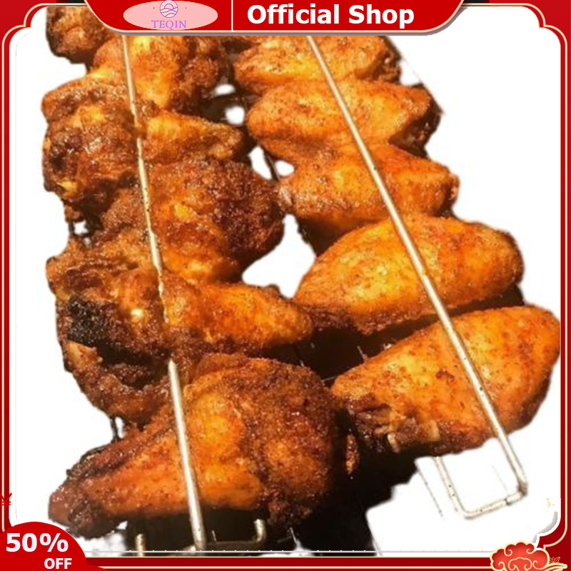 TEQIN 4 Pcs Wing Rails For Grilling Chicken Wings, Double Prong Clamping Skewers, Metal BBQ Forks For Outdoor Barbecue Picnic Camping ราคา 242 บาท*ส่งฟรี