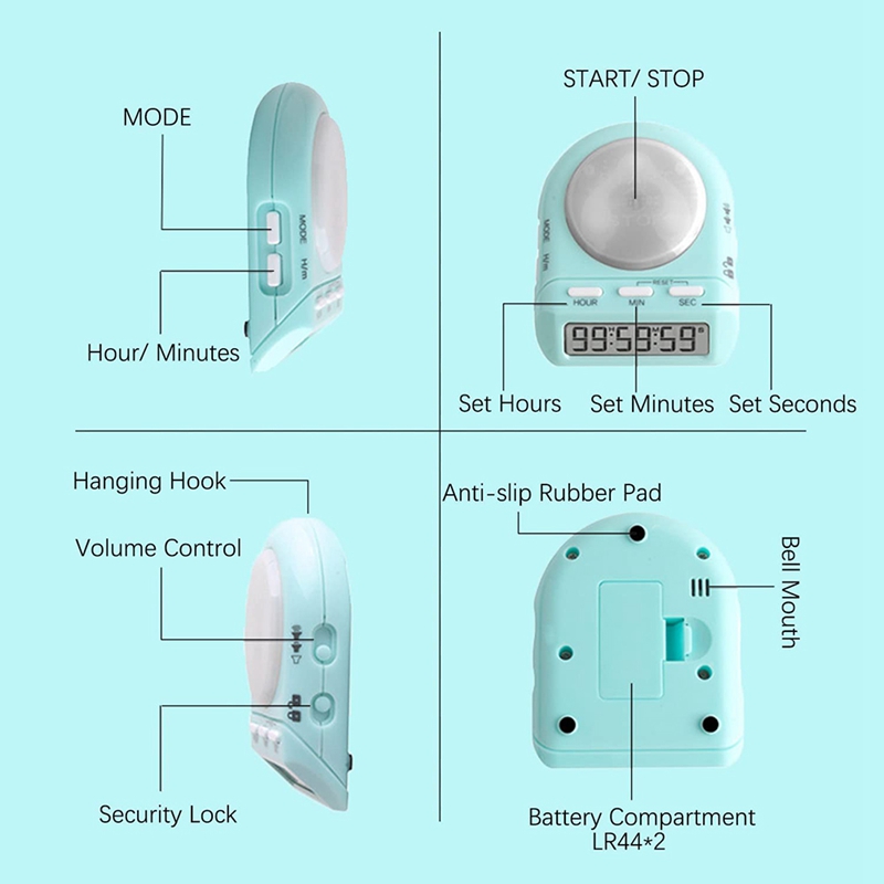 Digital Kitchen Timer with 100 Hour Clock Count Down for Kid Teacher Cook,45° Display LCD&Security Lock,Time Management