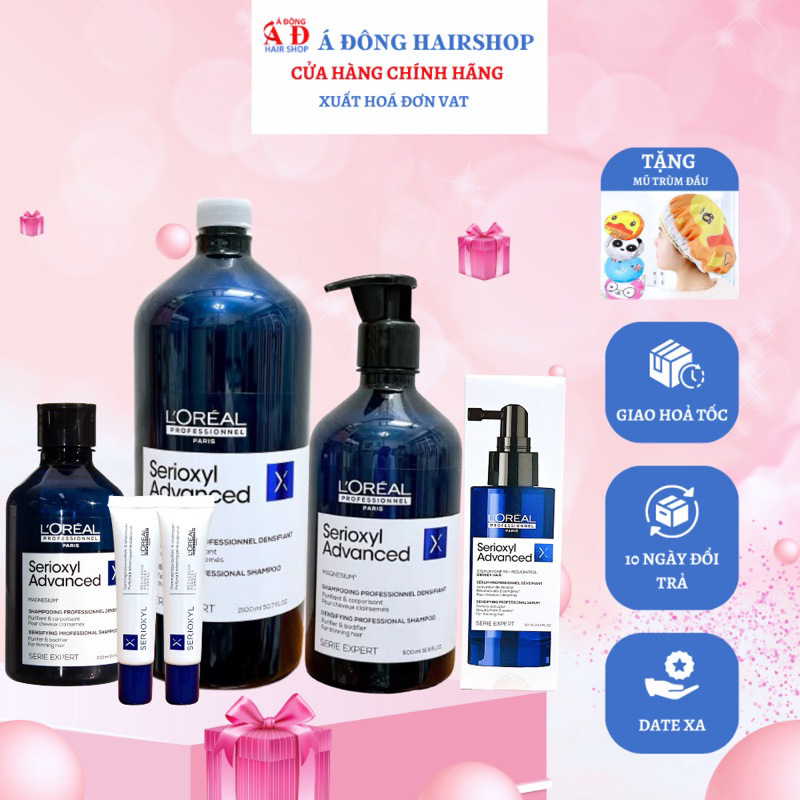 Bộ dầu gội xả tinh chất l'oreal serioxyl advanced làm dày, giảm rụng, mọc tóc new 2023 tbn