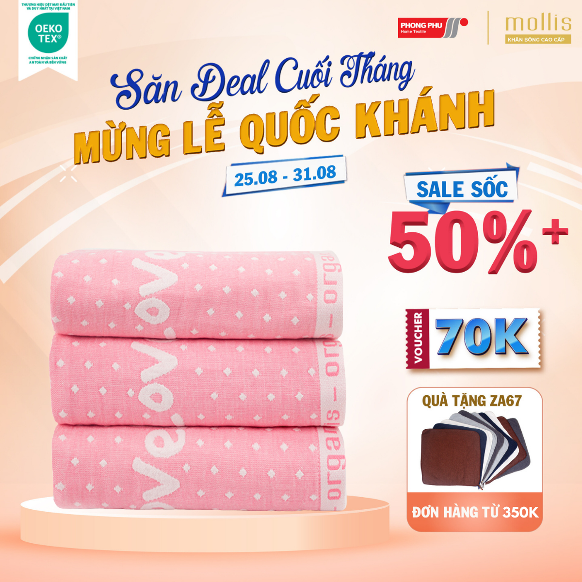 Khăn Trẻ Em Mollis Cotton Organic 90x100cm Khăn Cao Cấp Cotton Hữu Cơ Thấm Hút An Toàn Với Làn Da Em Bé Nhạy Cảm BM3Q