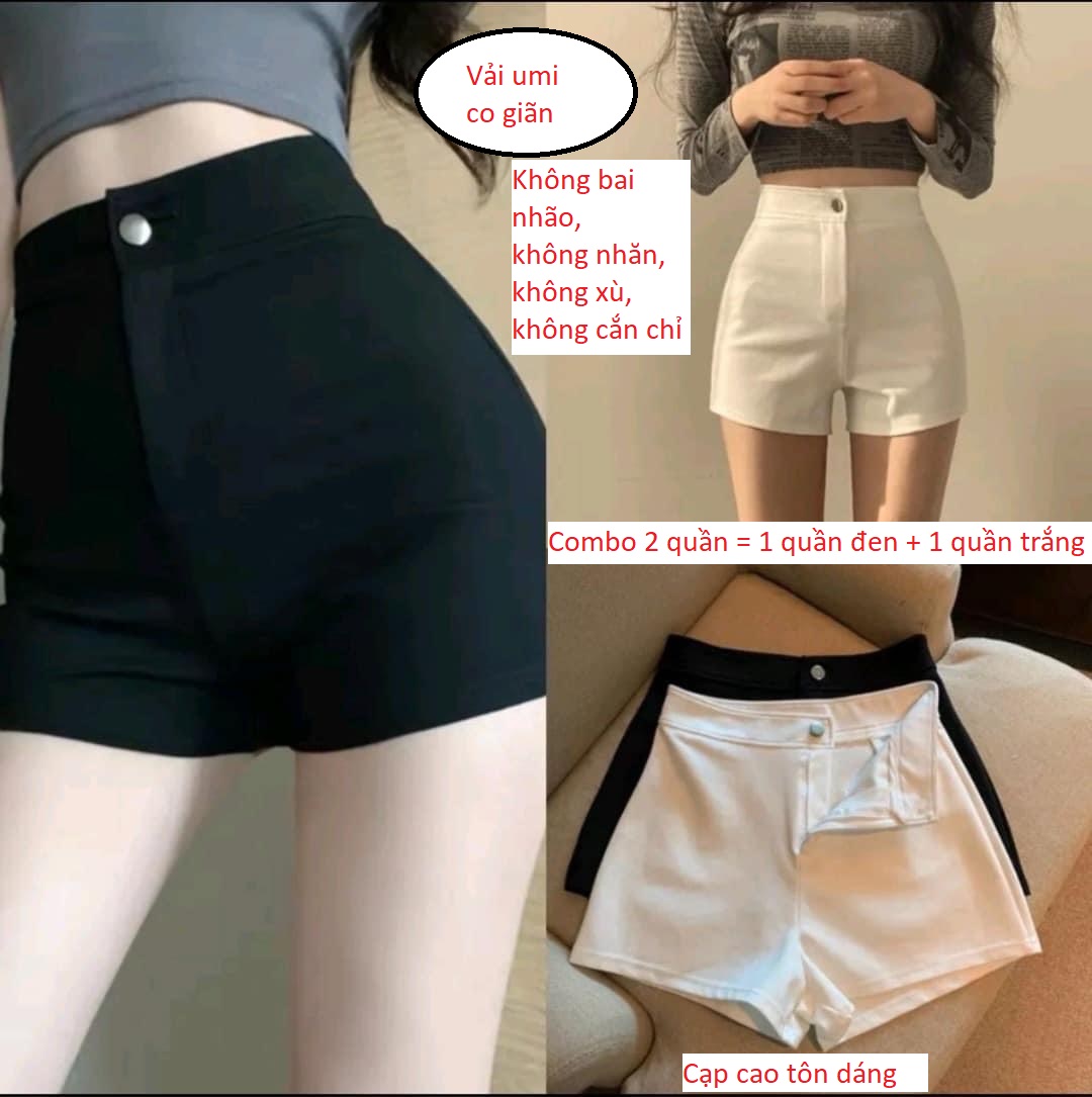 Combo 2 Quần - Quần short nữ cạp cao chất co giãn Cài Cúc - Quần short nữ dance lưng cao gen bụng nâng vòng 3 tôn dáng