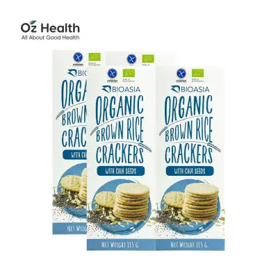 Bioasia Organic Brown Rice Crackers (Bundle of 4x115g) Organic Rice Cracker Snack Biscuits Crackers