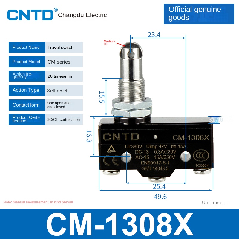 Công Tắc Hành Trình CM-1308X | Micro Switch Changde CM-1307/1308/1305/1306/1300/1303TM Cho Tự Động Hóa