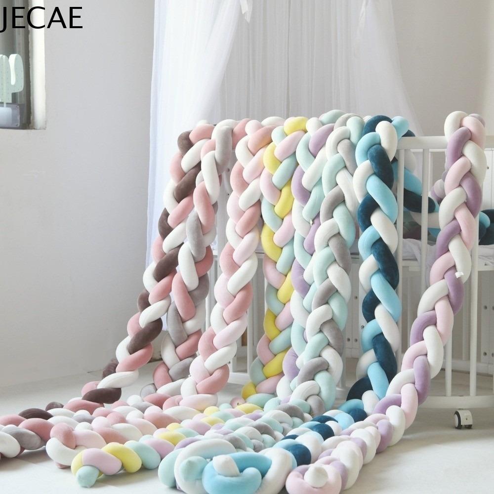 JECAE Lông mềm mại Chắn giường cho trẻ sơ sinh Làm thủ công Thoáng khí Gối bện Đệm nhung thắt nút Bảo vệ cạnh Chắn giường Giường trẻ em