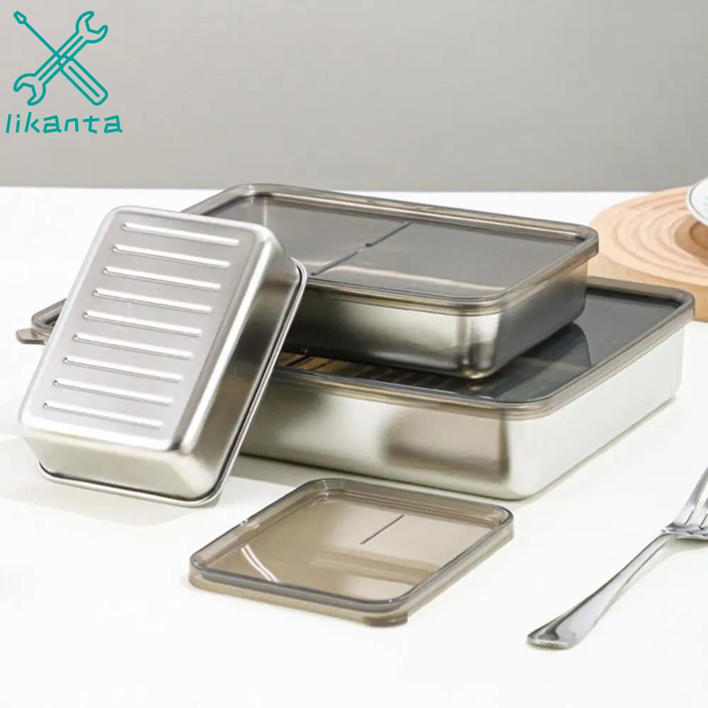 LIKANTA Thép không gỉ 304 Hộp bảo quản thực phẩm Nắp đậy kín Hình chữ nhật Hộp đựng thực phẩm Phụ kiện nhà bếp Với đáy kẻ sọc nâng cao Hộp giòn Lò nướng