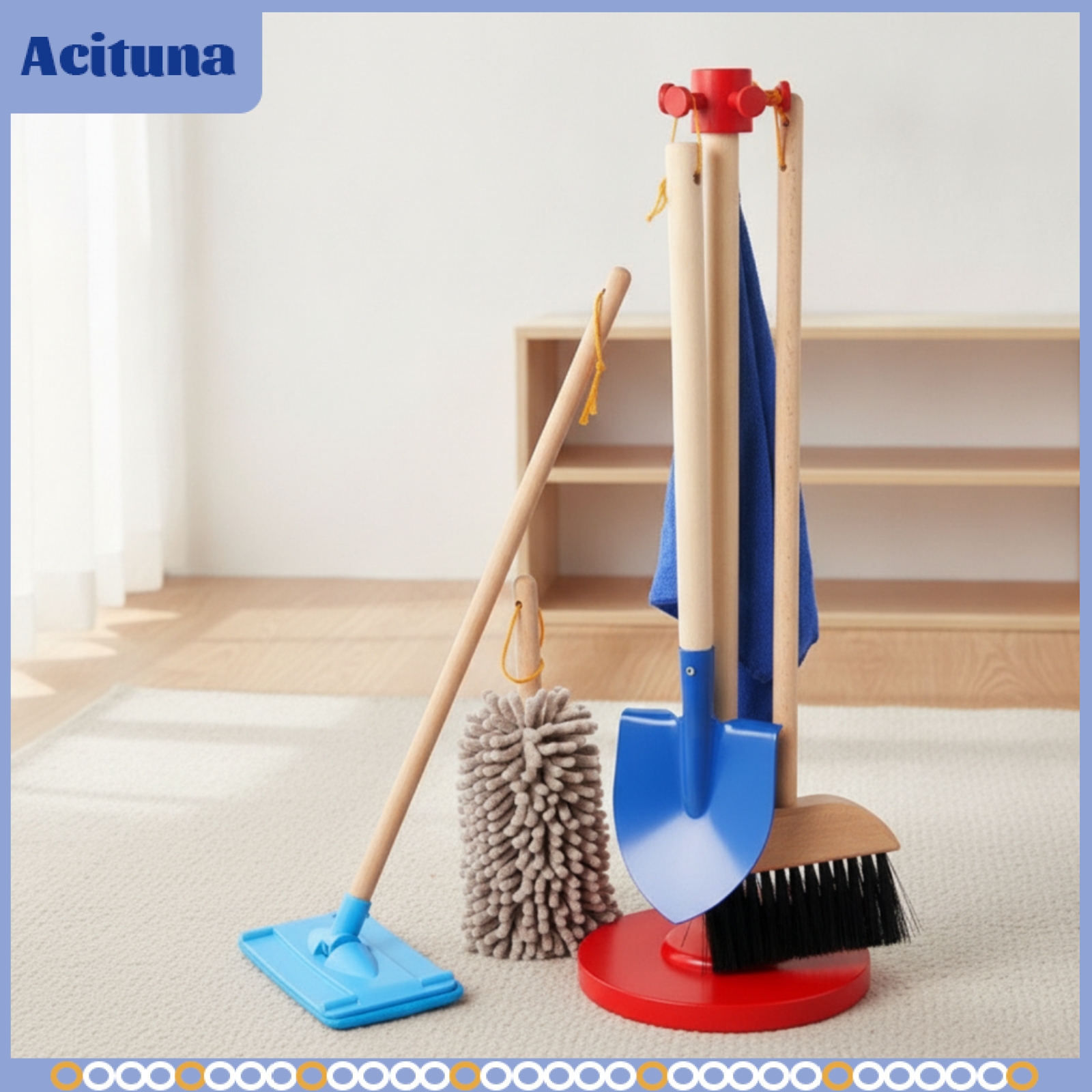 Acituna 6 Pieces Pretend Cleaning Kit Realistic Easy to Store Kids Broom Mop Set Educational Wooden Cleaning Toy Set Bristle and Textile Heads for Children ราคา 6,769 บาท*ส่งฟรี