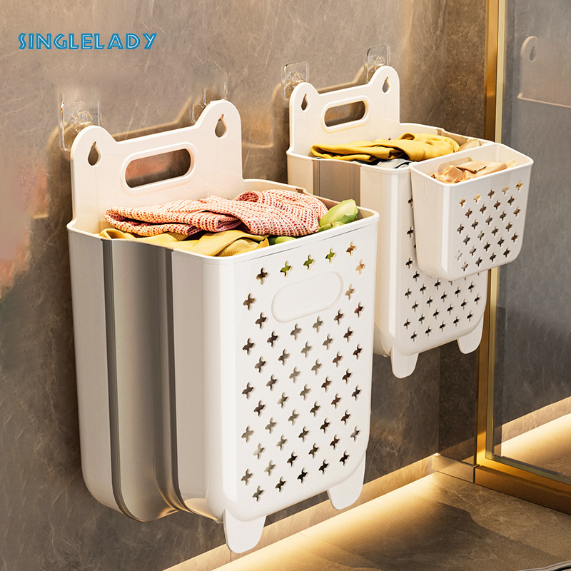 SingleLady Dirty clothes basket, storage basket, foldable household wall hanging, dirty clothes bucket, laundry basket, shower, bathroom, and bathroom artifact ราคา 195 บาท*ส่งฟรี