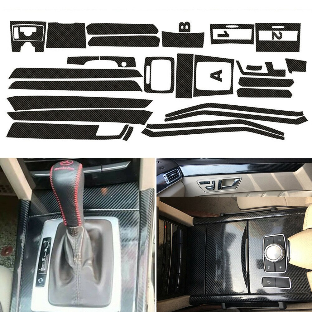 Nội thất trang trí xe đen bìa cho Mercedes Benz Class E W212 5D sợi carbon trang trí nội thất đề can