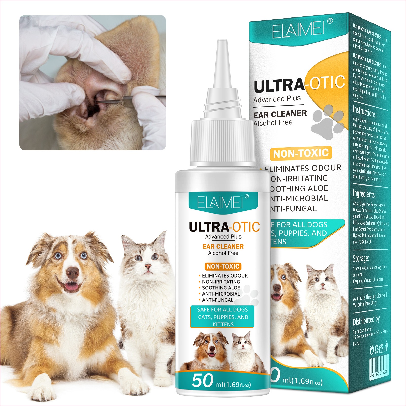 Cross-border ELAIMEI Pet Ear Cleaning Solution To Remove Earwax And Ear Mites 50ml AA